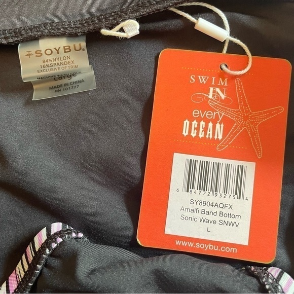 soybu Women Swimwear Black Amalfi Band Stripe Bikini Bottom - Picture 9 of 12